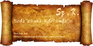 Széplaki Kálmán névjegykártya